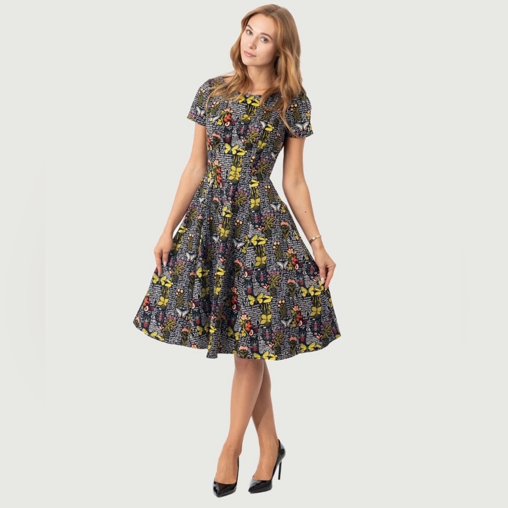 Botanical Butterfly Cap Sleeve Dress by Eva Rose